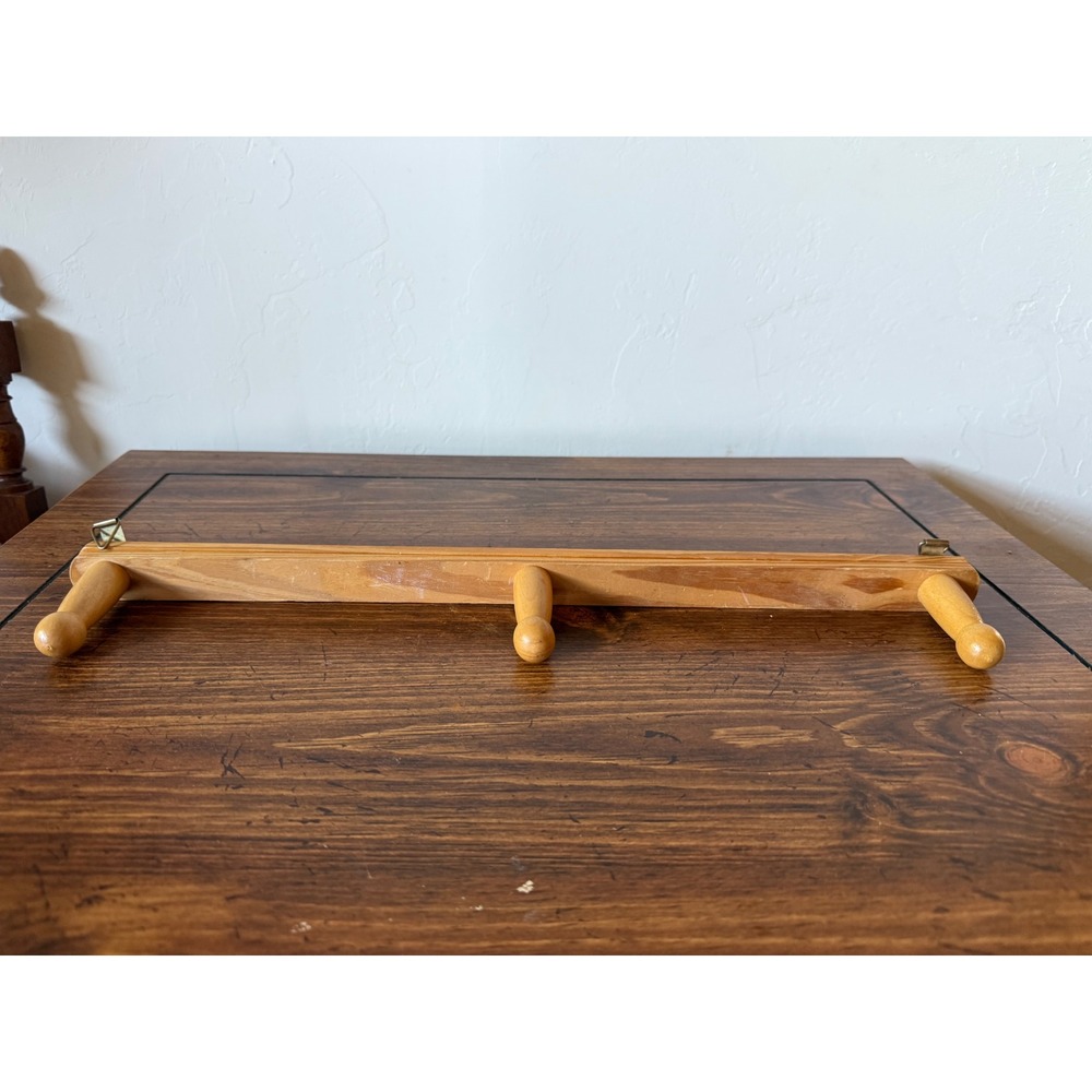 Vintage Wooden 3 Peg Wall Mount Coat Hat Rack Natural Wood Shaker Style 17.5"